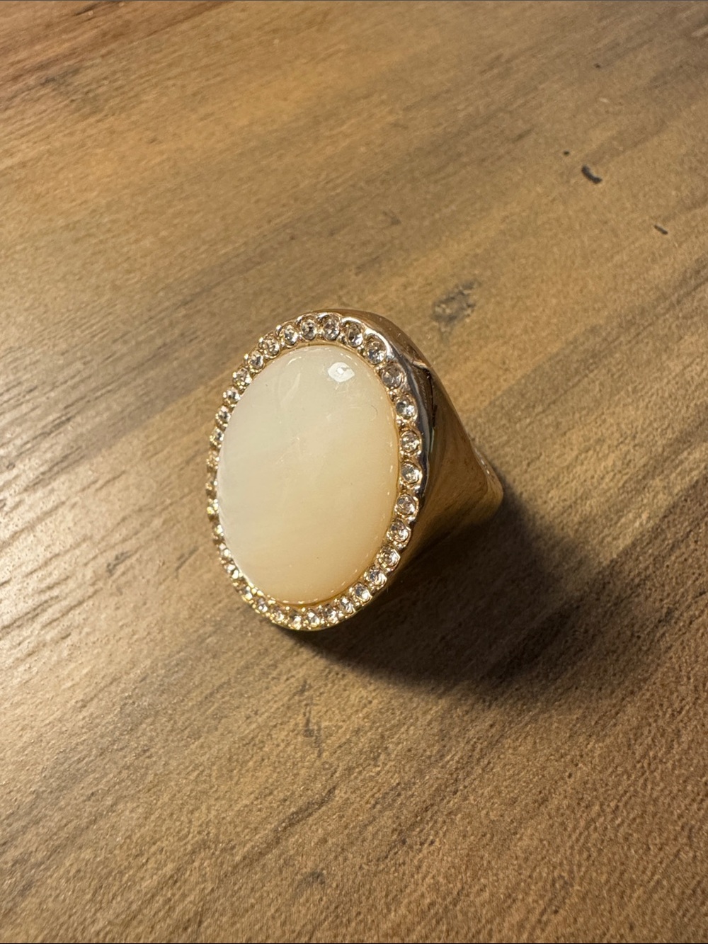 Premier Designs Gold-Tone Ring with Cream Cabochon and Crystal Halo